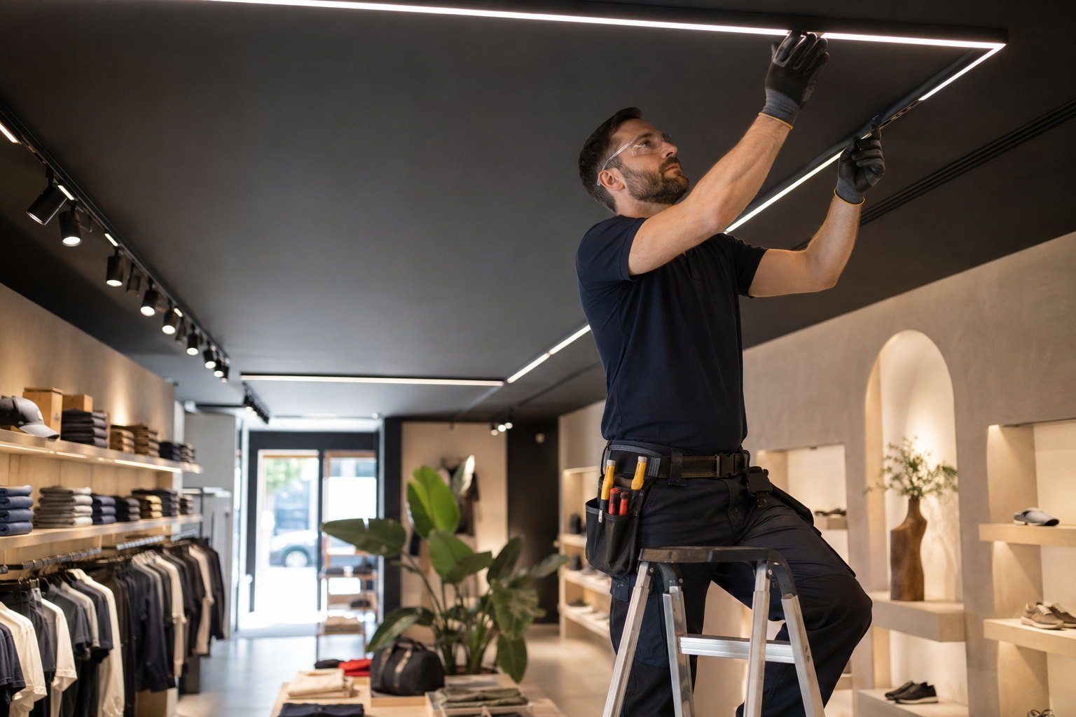 Instalación de iluminación en un local comercial