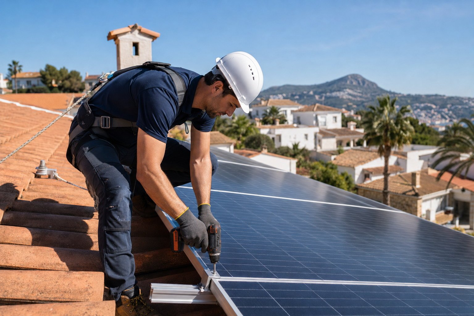 Instalación de placas solares en una cubierta